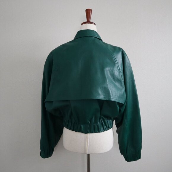 North Beach Green Leather Bomber Jacket Size 9/10 - Picture 6 of 8